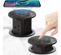 Pop Up Socket with 15W Wireless Charging - 4 AC Outlets, 1 USB Port, and 1 x 20W Type-C Port for Kitchen and Workspace, Overload Protection, Safe Power Solution [UK 13A / 110-250V / 3250W ] (Black)