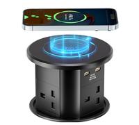 Pop Up Socket with 15W Wireless Fast Charger, 9 in 1 Safe Touchscreen Automatic Pop up Extension Socket with 4 UK Plugs,2 USB-A,2 USB-C,15W Wireless Charging for Home Office Kitchen Worktops Desktop
