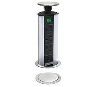 Pop-Up Socket with 2 USB Charging Port, Stainless Steel Top, 3 UK Plug Sockets