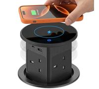 Pop up Sockets for Kitchen Worktops with 15W Wireless Fast Charger, Touchscreen Automatic Pop up, 4 x UK Plugs & 1x USB & 1x 20W Type C Port for Home Office Kitchen Worktops Desktop