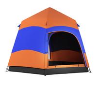 Pop Up Tent 4-Person 170x280x280cm 190T Polyester Orange/Blue Hexagon Family Pro