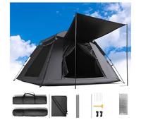 Pop Up Tent Windows On All Sides,5000 mm Waterproof Universal Tent Porch Practical Sturdy 4 Man Tent for Family Camping,Hiking Party 4 People