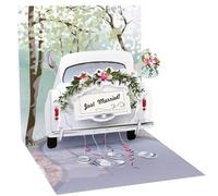 Pop-up Wedding Keepsake Greeting Card with Envelope 'Just Married' Car Design13cm x 13cm - 3910