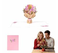 Pop-Up Wildflower Valentine’s Card, 3D Paper Flower Bouquet Greeting Card with Note & Envelope, Foldable Keepsake Love Card for Valentine’s Day, Anniversary & Romantic Occasions (Pink)