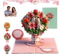 Pop-Up Wildflower Valentine’s Card, Everlasting Bloom 3D Pop up Valentines Day Card with Envelopes, Foldable Flower Bouquet Greeting Cards Keepsake for All Occasion Birthday Valentine Day(Pink*2)