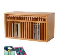 Pop-Up Wooden CD Storage Rack, 19 Slots Desktop DVD Storage Cabinet, Holds 14x1.4x14.5cm CD Cases, Vintage DVD Rack Organizer for Home, Office, Music Room, Theatre Room(Black walnut wood)