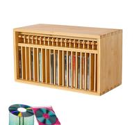 Pop-Up Wooden CD Storage Rack, 19 Slots Desktop DVD Storage Cabinet, Holds 14x1.4x14.5cm CD Cases, Vintage DVD Rack Organizer for Home, Office, Music Room, Theatre Room(Black walnut wood)