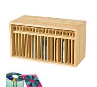 Pop-Up Wooden CD Storage Rack, 19 Slots Desktop DVD Storage Cabinet, Holds 14x1.4x14.5cm CD Cases, Vintage DVD Rack Organizer for Home, Office, Music Room, Theatre Room(Black walnut wood)