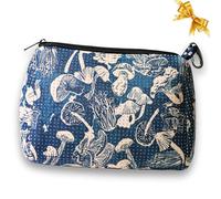 Pop Ups Brand Large Makeup Bag with Zipper - Neoprene Machine Washable Travel Toiletry Cosmetic Organizer Pouch for Women, Print Shrooms Teal, Large Makeup Bag With Zipper - Neoprene Machine Washable