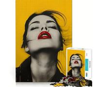 Pop Yellow Woman Red Lips 1000 Piece Jigsaw Puzzle for Adults Smart Reason Toy Home Enjoy Sharp Edge Santa Wish Item (38x26cm)