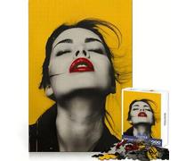 Pop Yellow Woman Red Lips 1000 Piece Jigsaw Puzzle for Adults Smart Reason Toy Home Enjoy Sharp Edge Santa Wish Item (38x26cm)
