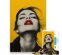 Pop Yellow Woman Red Lips Jigsaw Puzzles for Teenagers 1000 Pieces Wise Think Toy Leisure Fun Clear Cut Wall Art Decor (38x52cm)