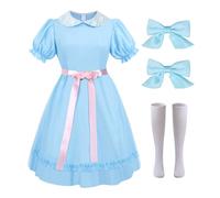 Pop Your Dream Women's Halloween Twin Costumes Blue Lolita Dress Puff Sleeve with Socks Set Creepy Sisters Cosplay Outfits, Halloween Blue 01, XX-Large