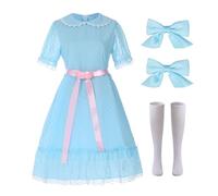 Pop Your Dream Women's Halloween Twin Costumes Blue Lolita Dress Puff Sleeve with Socks Set Creepy Sisters Cosplay Outfits, Halloween Blue Polka Dot 01, Medium