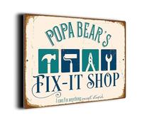 Popa Bear's Fix-it Shop Sign, Vintage Style Garage and Workshop Plaque. Retro Style Sign for Grandpa, Man Cave, Bar, Garage or Home Décor, Weatherproof and Fade Resistant Signs