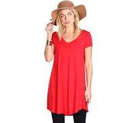 Popana Short Sleeve Tunic Tops to Wear with Leggings Made in USA Short Sleeve Shirts for Women - Loose Fit Womens Summer Tops, Red, Medium
