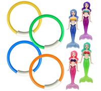 POPAPIE 8 PCS Mermaid Swimming Pool Toy Set,Diving Toys for Swimming Poôl | Underwater Dîving Toys with 4pcs Diving Mermaids and 4pcs Dive Rings for Kids Summer Swîmming Pool Party