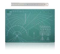 POPAPIE A3 Double-Sided Cutting Mat with Ruler Set,Green,PVC Material