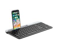 PopBloom K580 Multi-Device Slim Wireless Bluetooth Keyboard, Built-in Cradle for Device; for Laptop, Tablet, PC, Smartphone, Win/Mac- Graphite