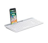 PopBloom K580 Multi-Device Slim Wireless Bluetooth Keyboard, Built-in Cradle for Device; for Laptop, Tablet, PC, Smartphone, Win/Mac- pure white