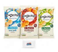 Popchips Variety Bundle - 15x17g, BBQ, Sour Cream & Onion and Sea Salt Popped Potato Crisps, 255g Boxed Treatz