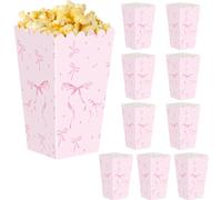 Popcorn Boxes, 10Pcs Bow Paper Popcorn Bags, Exquisite Cardboard Candy Container for Film Night, Cinema Movie Night, Birthday Sleepover Party Treats