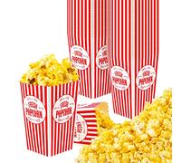 Popcorn Boxes (Pack of 25) - 30 oz Square Popcorn Boxes - Grease-Proof Popcorn Containers - Disposable Small Popcorn Boxes - Red and Striped Popcorn Boxes