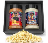 Popcorn Gift Set by Cinder & Squatch - Happy POPper & POP Fiction | Gourmet Popcorn Seasonings | Salt & Vinegar and Cheese Burger Flavourings For Popcorn | 2 Large Jars 360g