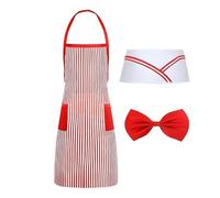 Popcorn Kostüm Kellner Kostüm Im 50er Jahre Stil Rot Weiß Gestreifte Schürze Mütze Fliege Popcorn Ohrringe Für Karneval Cosplay Party (Red, 70x48x2cm)