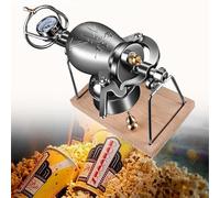 popcorn machine, 304 Stainless Steel Popcorn Maker, Mini Hand Popcorn with Manual Crank with Wooden Board Base, Dual Pressure Valve Popcorn Machine,268ML(328ML)