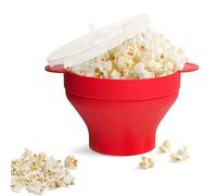Popcorn Maker, 25 x 14.5 cm Microwave Popcorn Machine, Silicone Popcorn Maker, With Lid and Handle, Foldable Popcorn Maker, Dishwasher Safe, Great for Parties, Home, Kitchen, Red