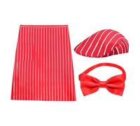 Popcorn Merchant Costume | Adjustable Uniform Striped Red White 1950s Waiter Outfit with Hat and Red Butterfly Bows | For Parties Birthday Shows Theatre J