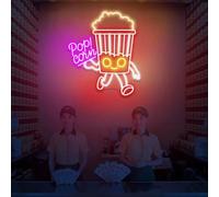 Popcorn Neon Sign LED Light Up Wall Decor for Movie Theater Home Cinema Snack Bar Café Retro Aesthetic Neon Light Popcorn Shop Signs