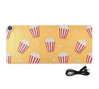 Popcorn Orange Pattern Heated Desk Mat Large Heated Laptop Desk Pad with 3 Heating Levels PU Leather Large Deskmat for Office Work Home, 31.5x13in