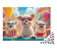 Popcorn Party Dog Impossible Puzzle 1000 Pieces Movie Night Dog Premium Cardboard Interlocking Pieces For Advanced Puzzlers 38x26cm/1000pcs