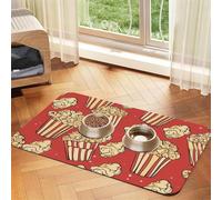 Popcorn Print Dog Food Mat, Absorbent Pet Feeding Mat for Food and Water Bowls Non-Slip Placement Pad for Floors Waterproof Quick Dry Water Dispenser Mat for Dogs Puppy Cats 12x18 Inch