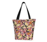 Popcorn Print Fashion Canvas Tote Bag With All Over Print Design,Large Reusable Shopper Tote With Double Handles,Beach Tote, Weekend Bag