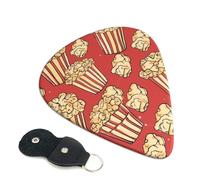 Popcorn Print Guitar Picks 6 Pack with Leather Guitar Pick Holder Keychain, Plectrum Key Fob Cases Bag, Abstract Art Plectrum for Acoustic Electric Guitar, Ukulele 0.46mm