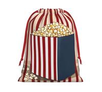 Popcorn Print Print Christmas Drawstring Gift Bags, Xmas Holiday Fabric Gift Wrapping Bag For Party, Size-L