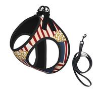 Popcorn Print print Dog Harness and Leash Set, Reflective Adjustable Puppy Vest for Small Medium Large Dogs, Cats