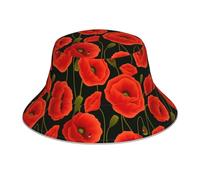 Popcorn Print Print Double-Sided Reflective Strip Sun Hat, Travel Fisherman Hat, Beach Hat, Unisex Bucket Hat, Poppy Flowers, One size
