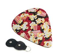 Popcorn Print Printed Guitar Picks, 6 Pack with Leather Keychain Pick Holder - 0.46mm, 0.71mm, 0.96mm Assorted Thickness for Acoustic Ukulele, Electric Guitar, Acoustic Guitar, Bass