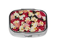Popcorn Print Printed Square Pill Organizer with 2 Compartments, Portable Mini Pill Box Pill Case for Medicine, Vitamin, Fish Oil, Supplements