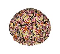 Popcorn Print Reusable Luxury Shower Cap For Women, Double Protection Layers Elastic For Ladies Spa Salon