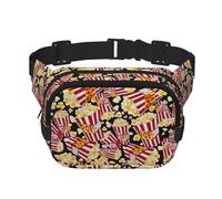 Popcorn Print Square Double-Layer Waist Bag Mini Adjustable Waist Belt Bag Exercise Running Travel Hiking, Black, One Size