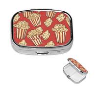 Popcorn Print Square Metal Pill Box 2 Compartment Cute Travel Pill Organizer Case Portable Medicine Vitamin Organizer Pill Case for Women Men Travel Unique Gift
