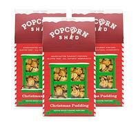 Popcorn Shed 3 x Santa's Gourmet Popcorn Sheds, Christmas Pudding Flavoured Popcorn 3 x 80g, Popcorn Gift, Pack of 3, Red, Christmas Snack