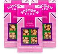 Popcorn Shed Strawberries & Cream Gourmet Popcorn (3 x 80g) - Caramel Popcorn with Strawberries and Double Cream, Easy & Low Calorie Snack, Perfect for Parties, Movie Nights & Gifting