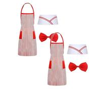 Popcorn-themed costumes, 1950s-style waiter outfits, red-and-white striped aprons, hats, and bow ties - perfect for carnival-themed fancy dress parties. (Red*2)