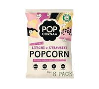 PopCornaa Litchi x Strawbibi Popcorn Multipack 6x80g | Fruity Sweet Vegan Snack | Lychee & Strawberry Flavour